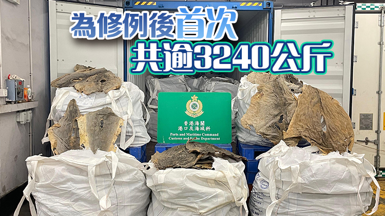 海關(guān)首次檢獲受管制乾鯊魚(yú)皮及乾魚(yú)翅