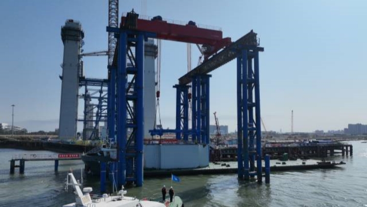 獅子洋通道東索塔建設(shè)繁忙