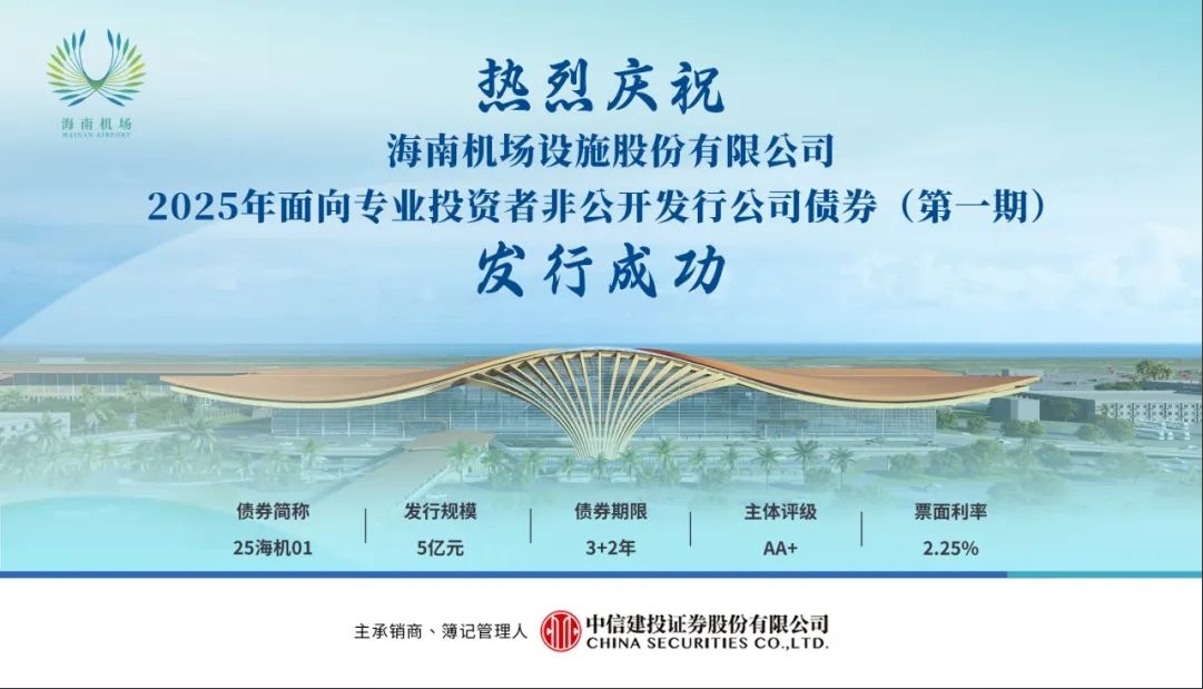 海南機場成功非公開發(fā)行5億元債券 票面利率2.25%